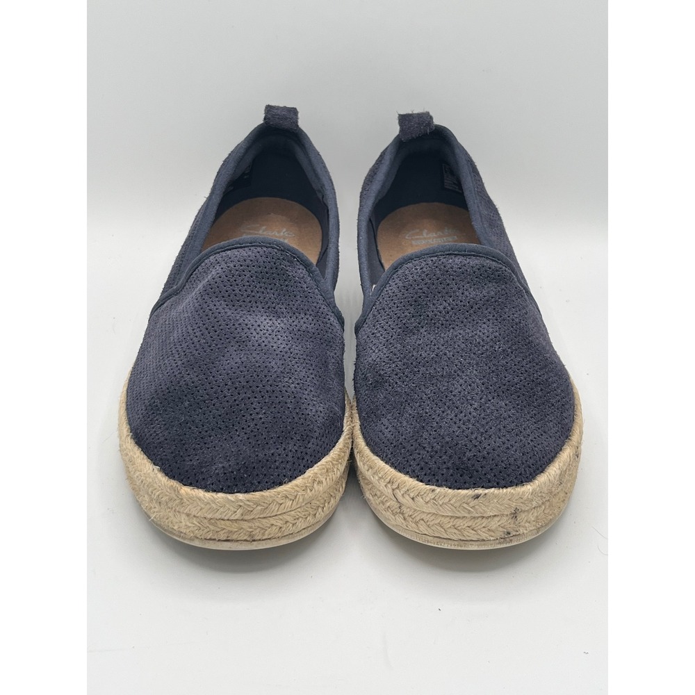 Clarks Collection Navy Blue Perforated Suede Espadrille Flats Women Sz‎ 9M